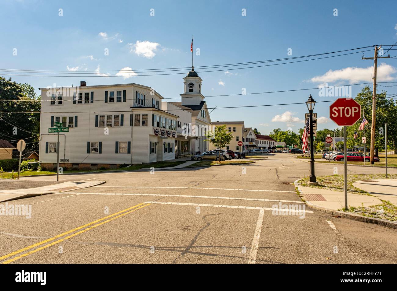 Main Street in a small rural town - Barre, MA Stock Photo