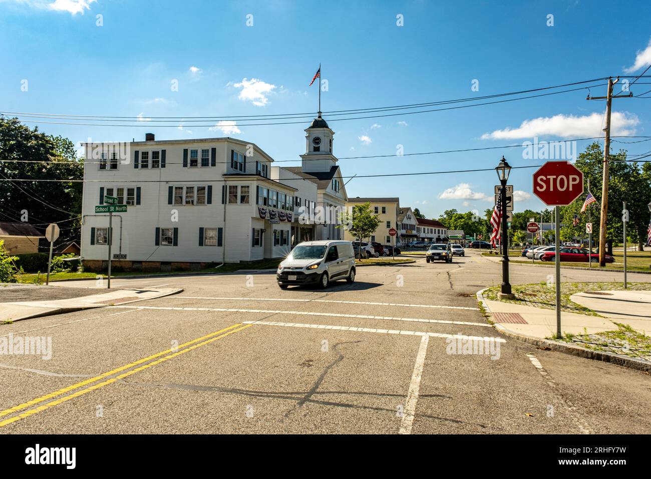 Main Street in a small rural town - Barre, MA Stock Photo