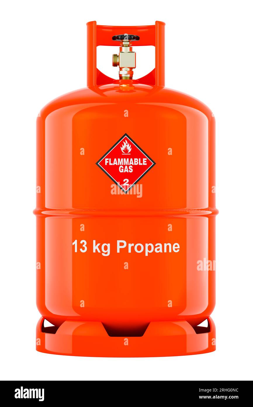 Orange propane cylinder with compressed gas, 3D rendering isolated on