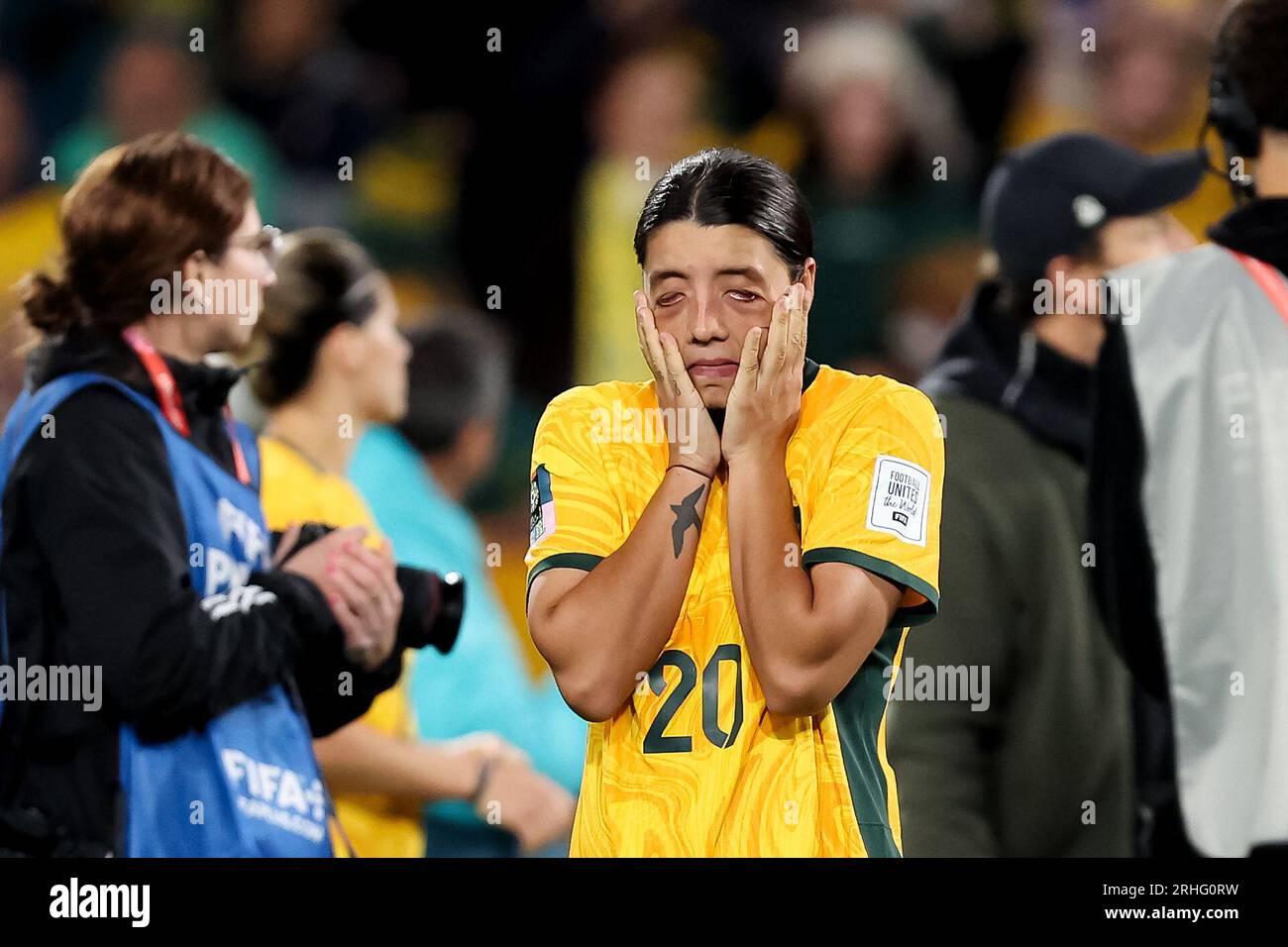 Sydney, Australia, 16 August, 2023. Sam Kerr of Australia shows emotion