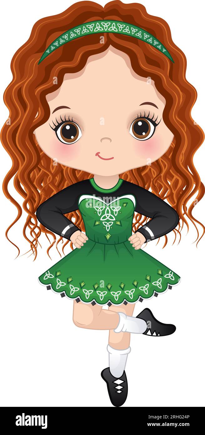 Vector Girl Dancing Irish Dance in Celtic Dress Stock Vector