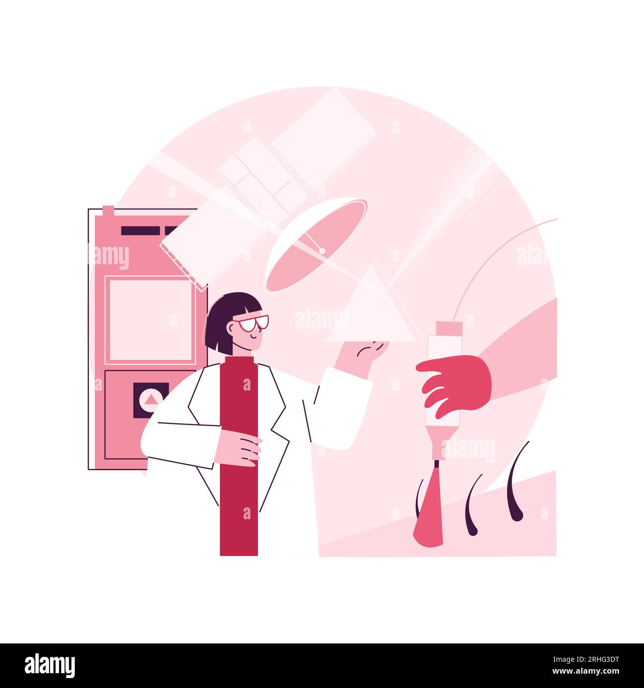 Laser technologies abstract concept vector illustration. Optical communication systems, medical laser use, innovative measurement instruments, electromagnetic radiation abstract metaphor. Stock Vector