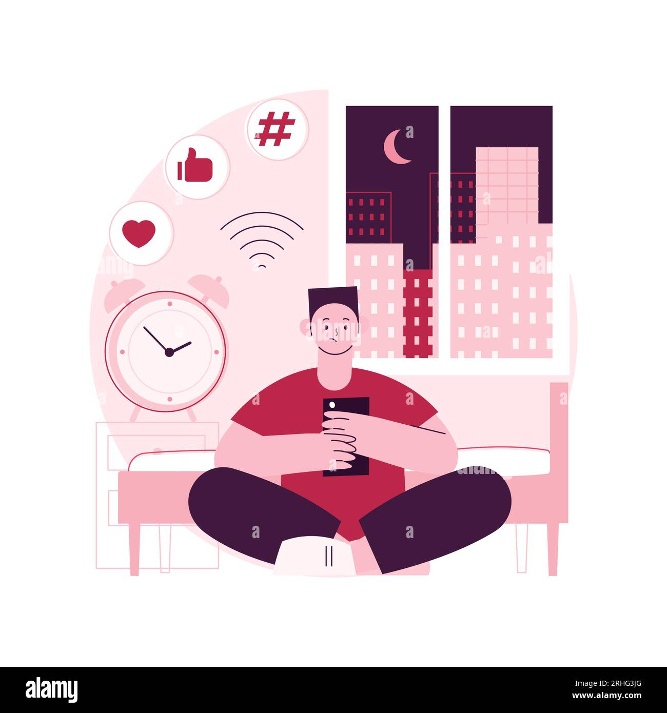 Smartphone addiction abstract concept vector illustration. Digital