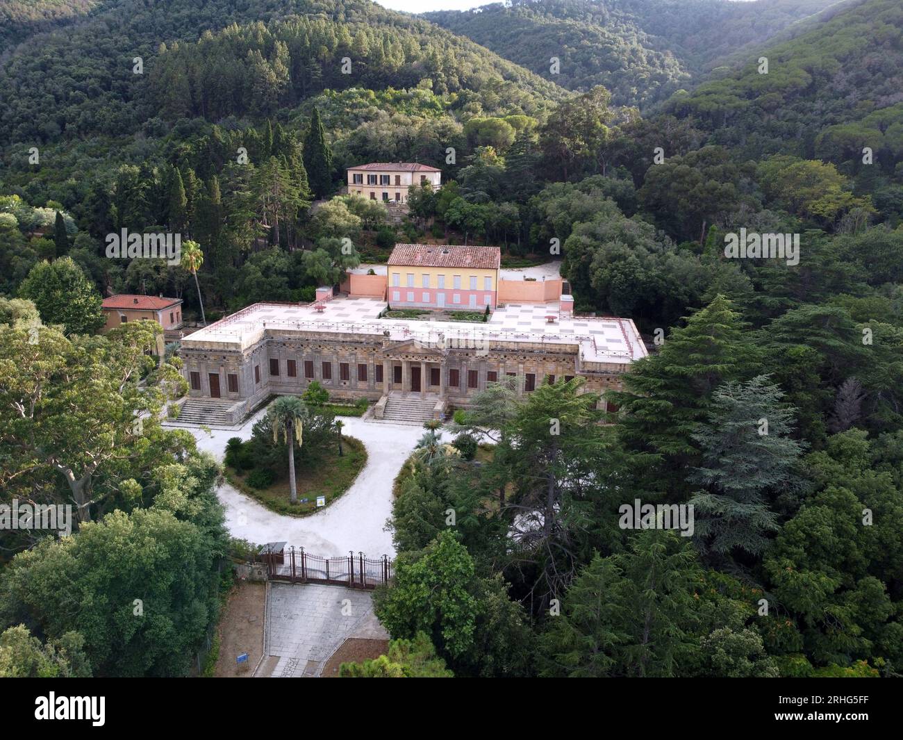 Aerial view of Villa San Martino Napoleonic residence. Portoferraio
