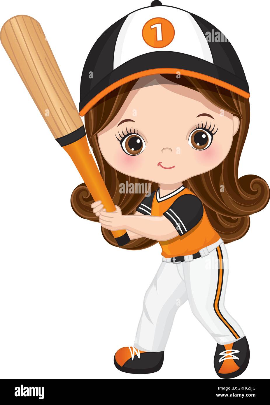 Vector Cute Little Girl Playing Baseball Stock Vector Image & Art Alamy