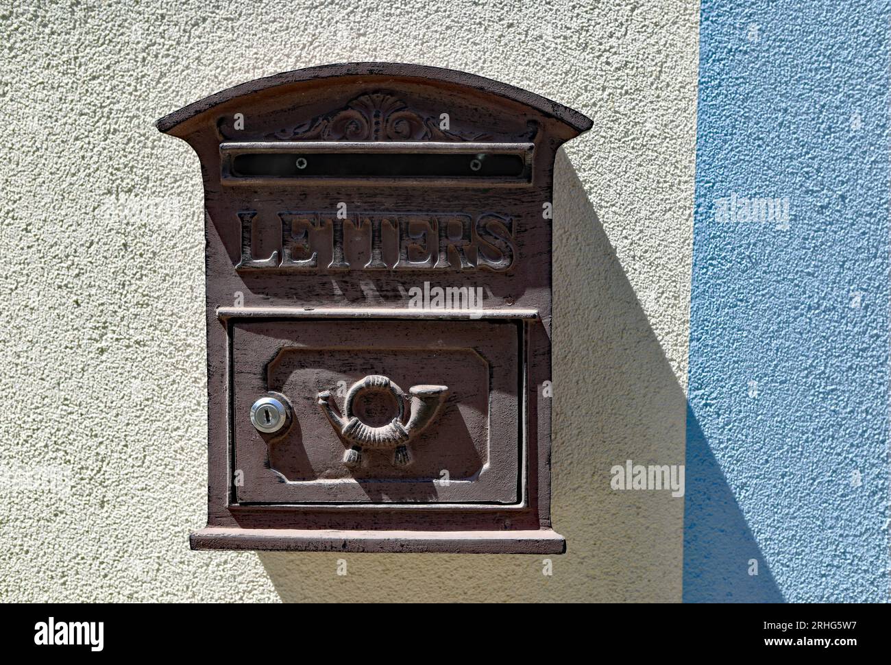 Caminho, Portugal - August 17, 2023: Vintage mail box reading LETTERS. Stock Photo