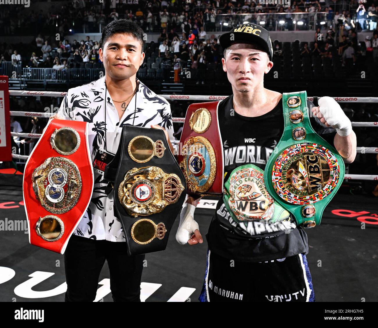 Tokyo, Japan. 25th July, 2023. Japan's Naoya Inoue, right poses with ...