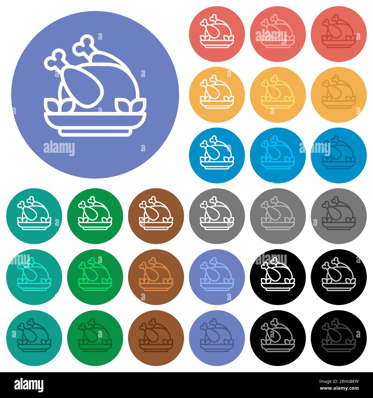Roasted chicken outline multi colored flat icons on round backgrounds ...