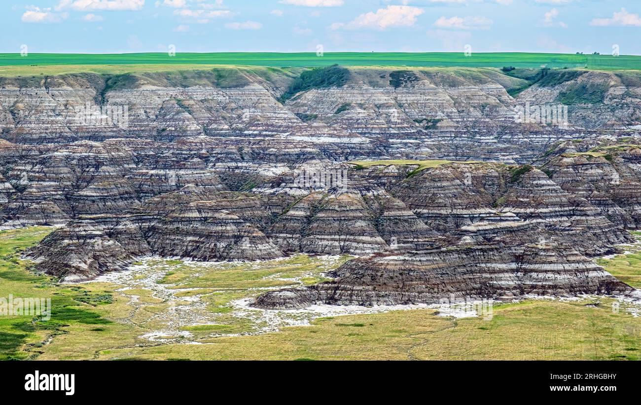 The landscape around Drumheller Alberta Canada will leave visitors in awe. Stock Photo
