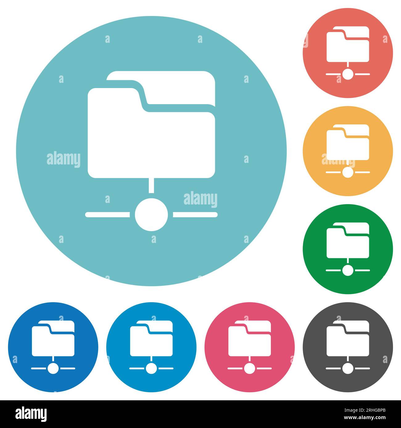 Network drive flat white icons on round color backgrounds Stock Vector