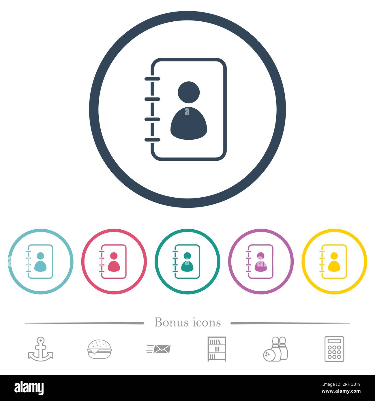Spiral contact book alternate flat color icons in round outlines. 6 ...
