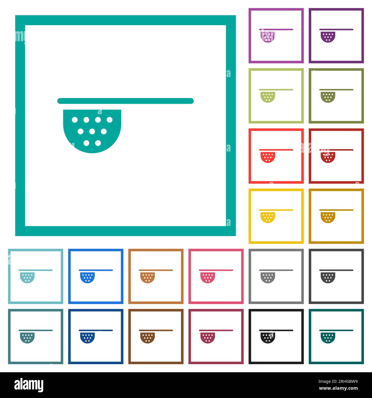 Tea stainer flat color icons with quadrant frames on white background Stock Vector