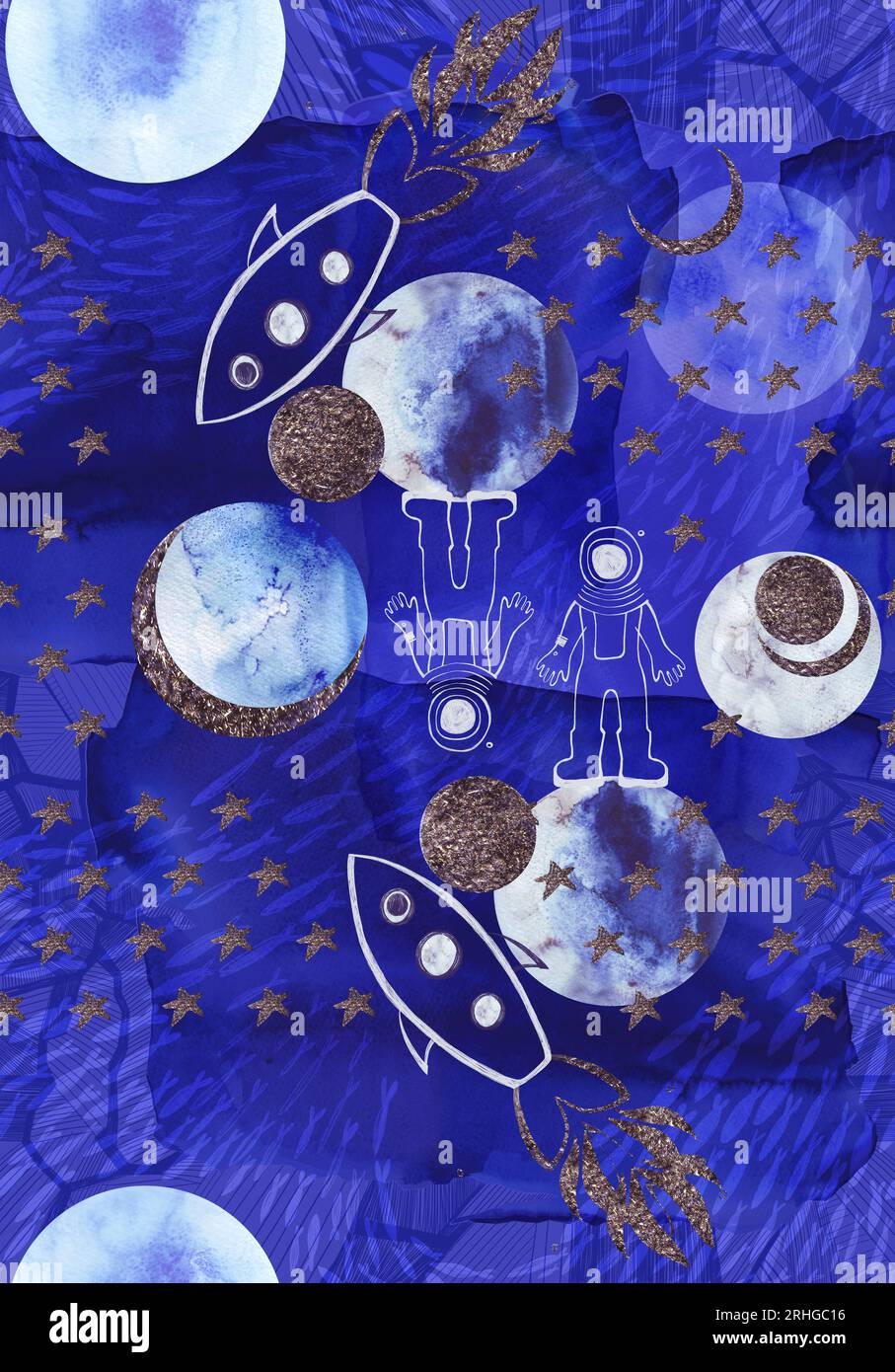 Watercolor seamless patern with astronauts and planets . Space wrapping ...