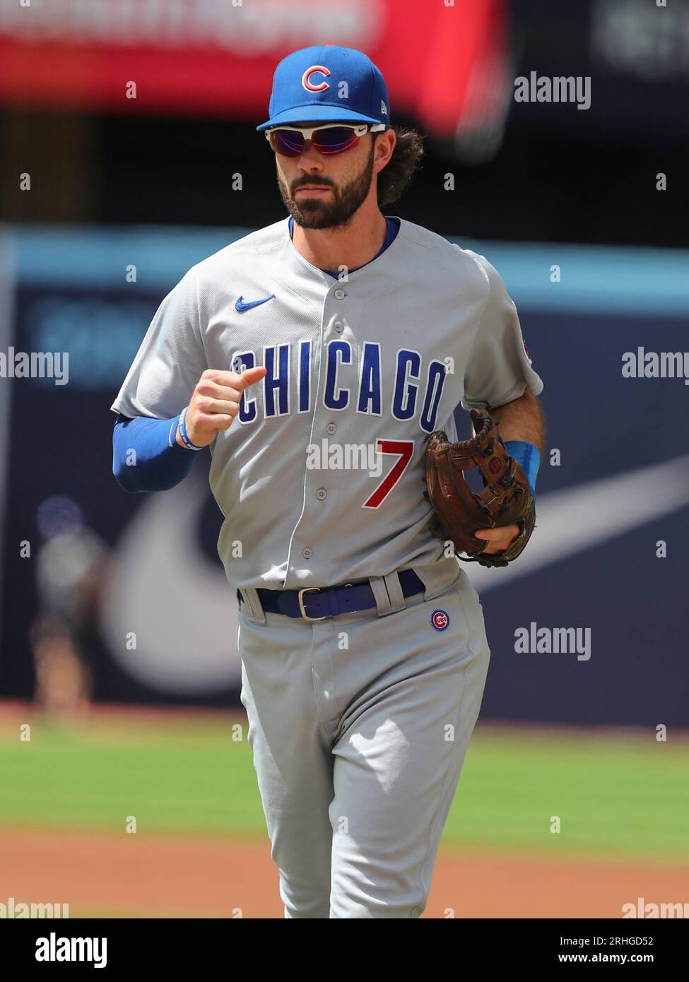 Chicago Cubs shortstop Dansby Swanson (7) during the National Anthem prior  to the start of a baseball game against the Toronto Blue Jays on Sunday,  Aug. 13, 2023 at the Rogers Center
