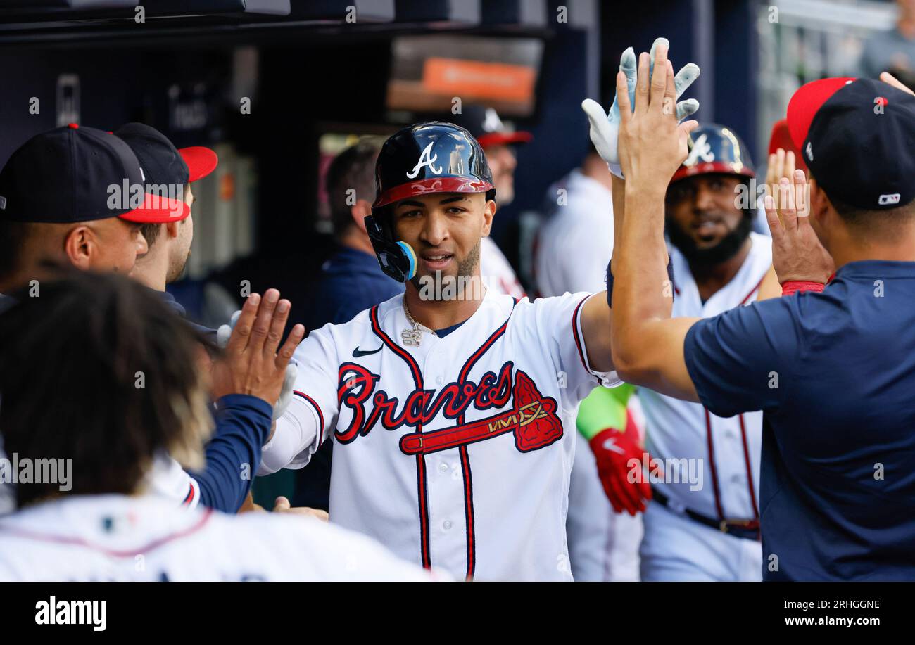 Atlanta, United States. 16th Aug, 2023. Atlanta Braves second baseman Nicky  Lopez is out at first by New York Yankees starting pitcher Randy Vasquez  during the second inning against the New York