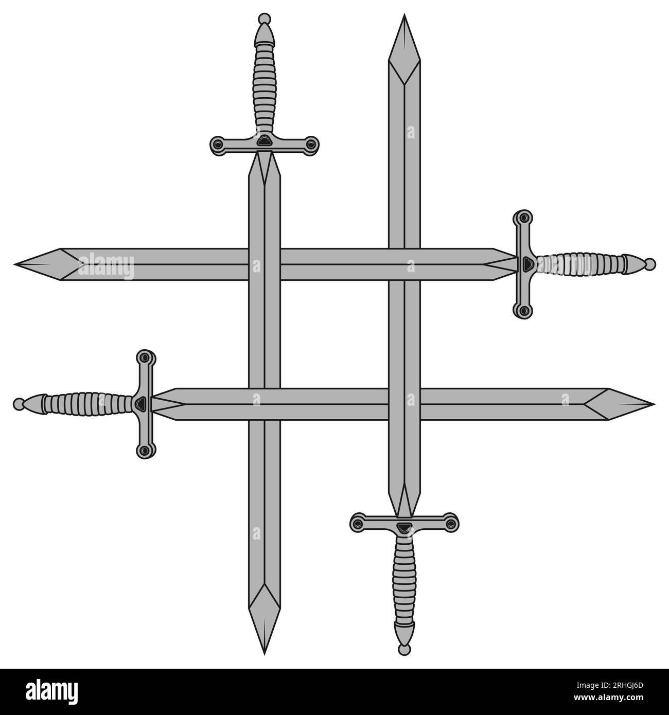Crossed medieval sword vector design, crossed ancient swords Stock Vector
