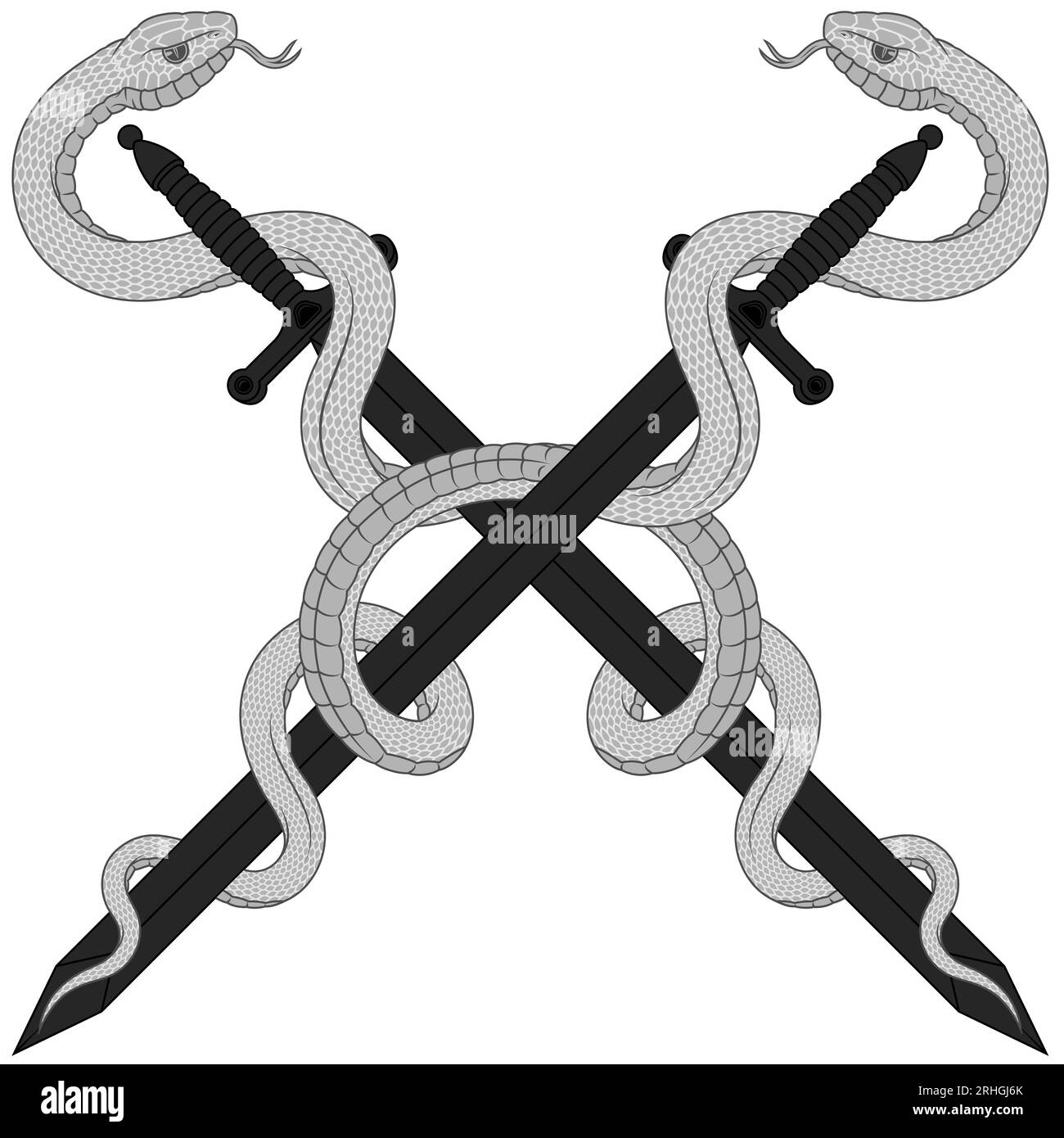 Vector design of European medieval sword with snake, Ancient sword