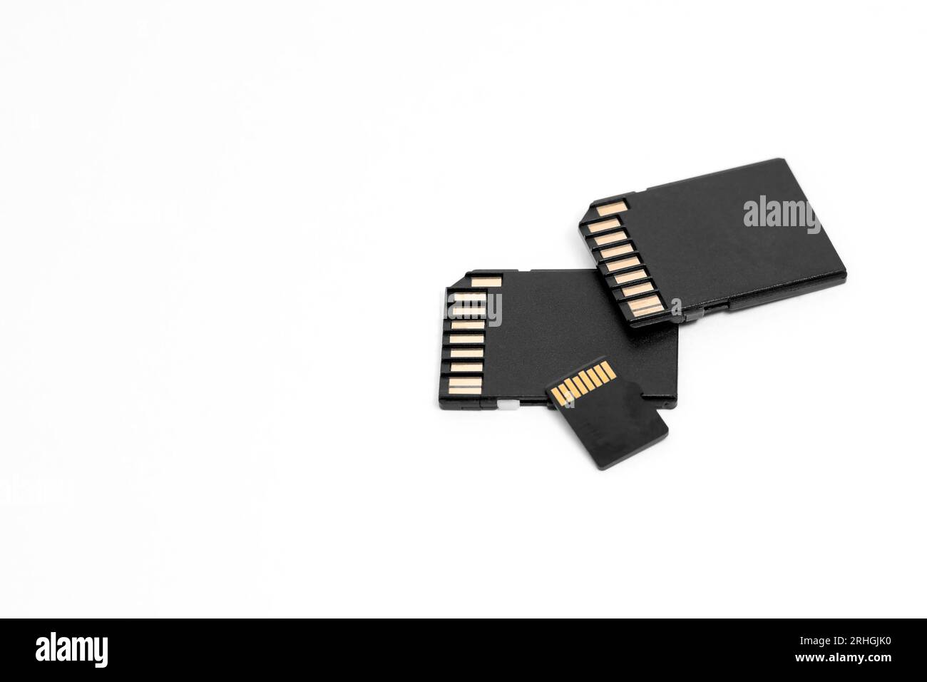 Set of small black sd memory cards with copyspace on a white. Stock Photo