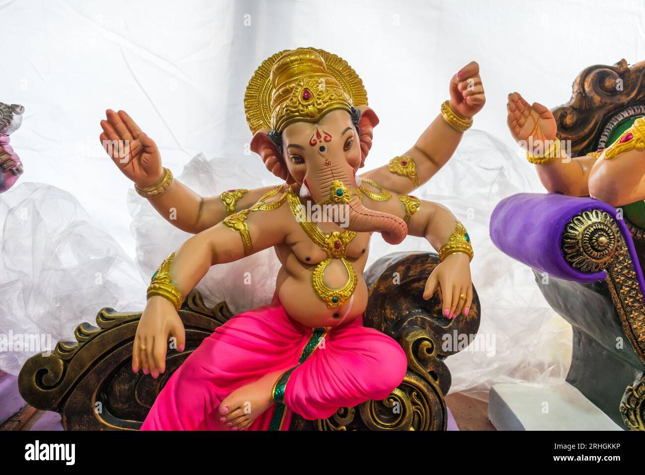 A beautiful idol of Lord Ganpati on display at a workshop in Mumbai, India for the festival of Ganesh Chaturthi Stock Photo