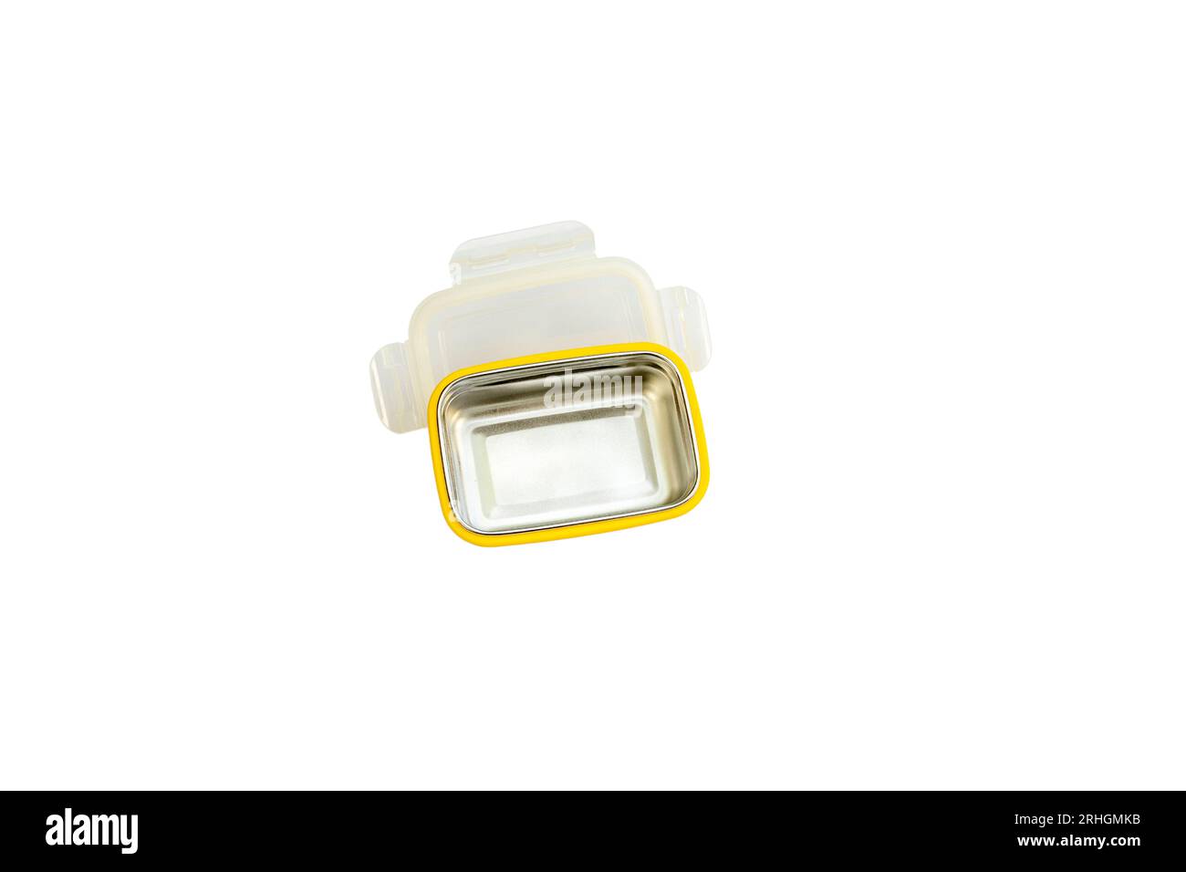 Yellow stillness steel lunch box on white background Stock Photo