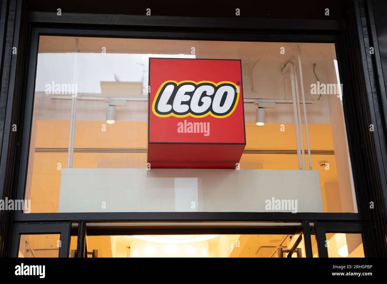 Bordeaux , France -  08 08 2023 : Lego logo brand and text sign on entrance facade store flagship shop building for cell construction game toys Stock Photo