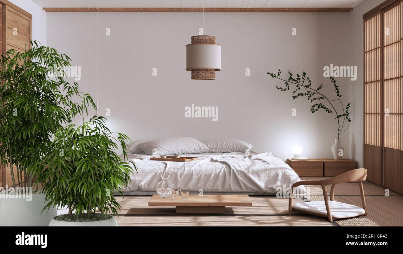 Zen interior with potted bamboo plant, natural interior design concept ...