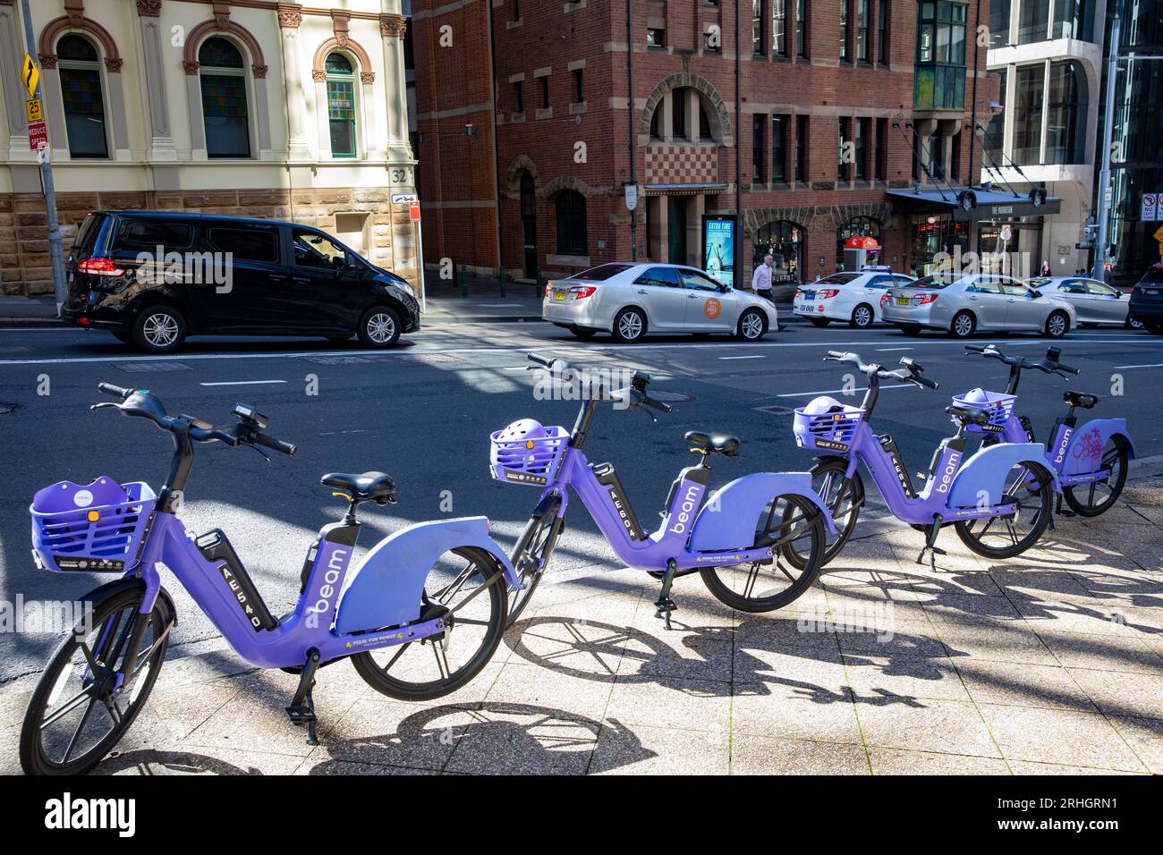 Beam electric shared e bikes on the pavement in Sydney city centre available for hire, Sydney