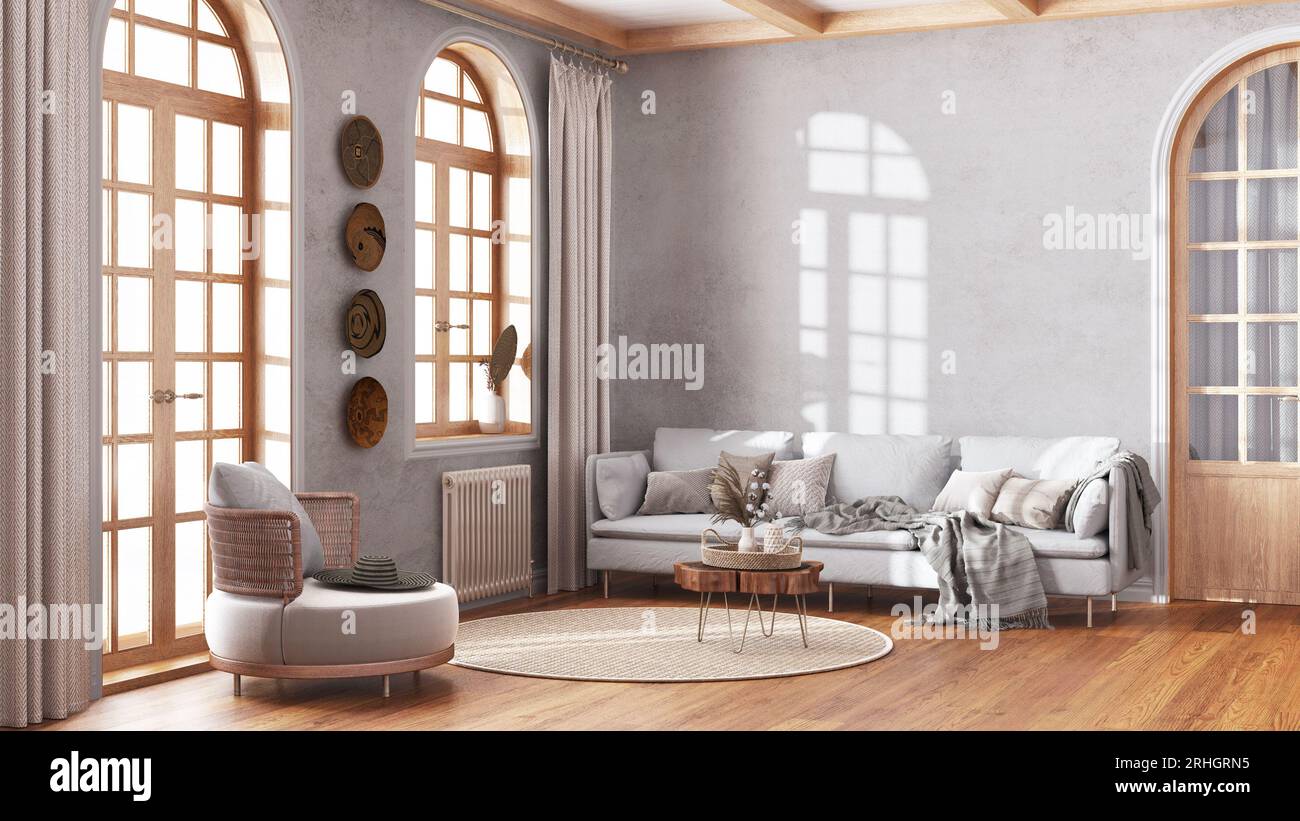 Curated visual reference: Scandinavian Retro Living Room Decor Reference: Scandinavian Vintage Living Room In White And Beige Tones Fabric