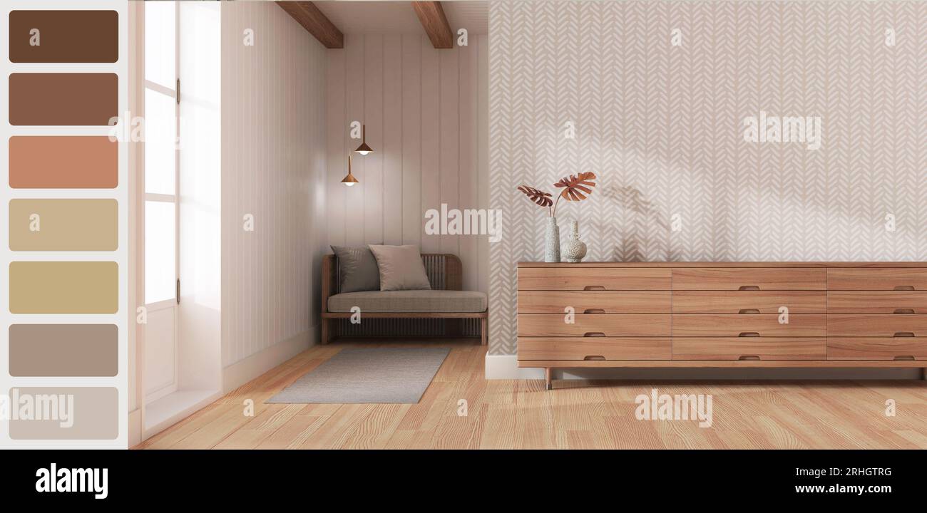 Interior design scene with palette color. Different colors and patterns ...