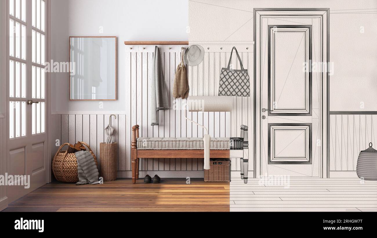 Paint roller painting interior design blueprint sketch background while ... - Using No-Paint Scandinavian Office