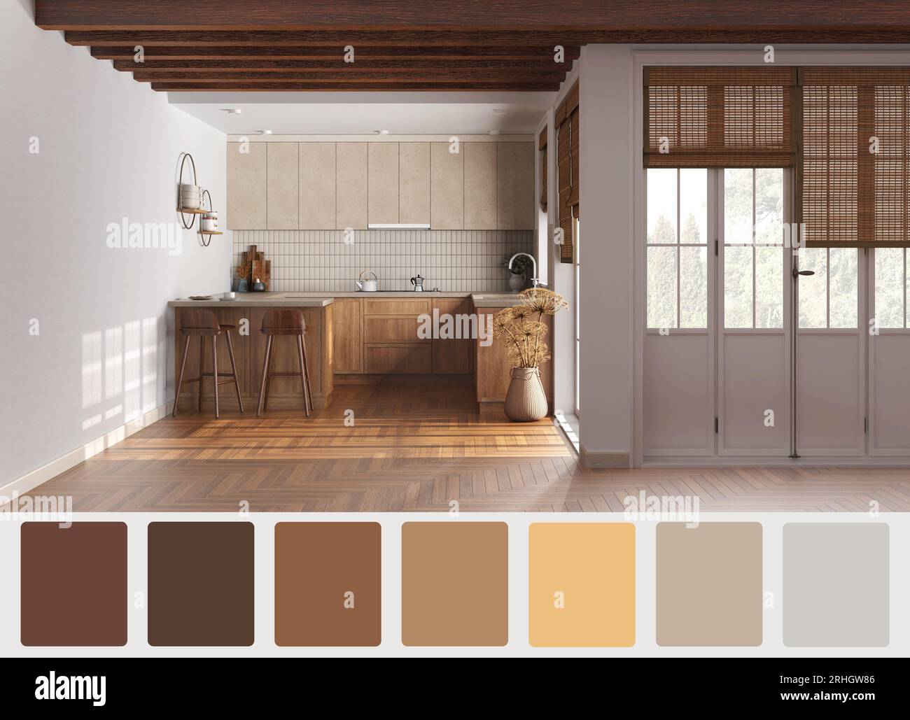 Interior design scene with palette color. Different colors and patterns ...