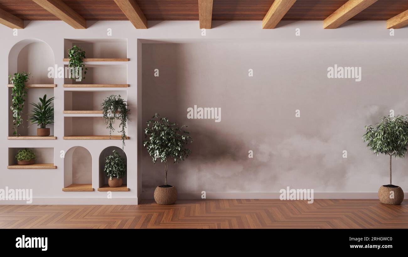 Empty room interior design in white and beige tones with copy-space ...