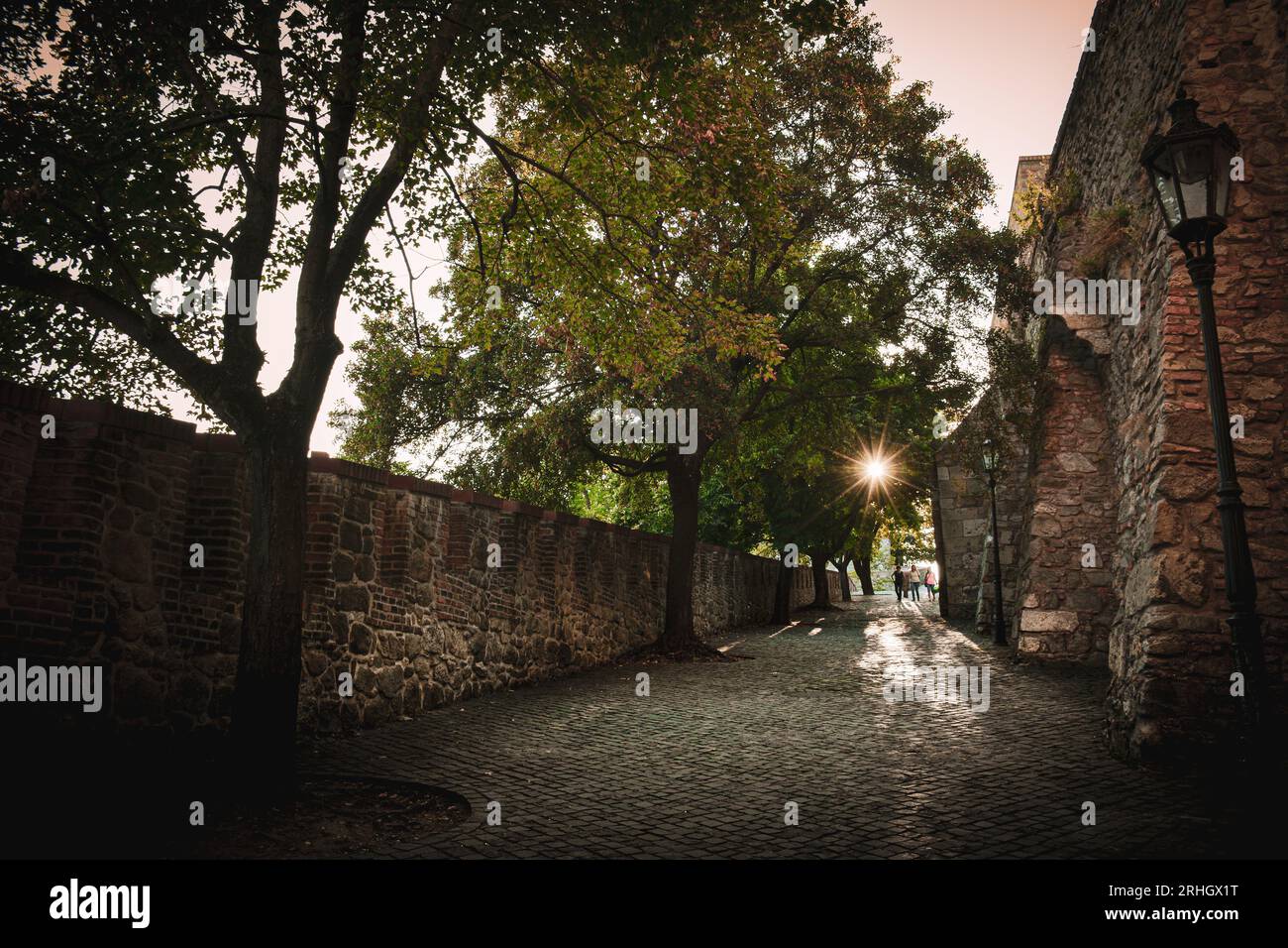 Peaceful Sunset Scene by the Walls of Bratislava Castle, Slovakia Stock Photo