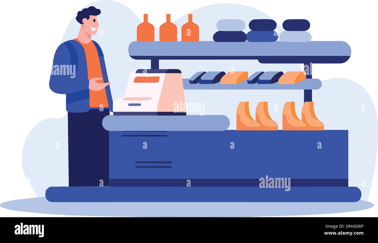 Hand Drawn clothing stores and shops in shopping malls in flat style