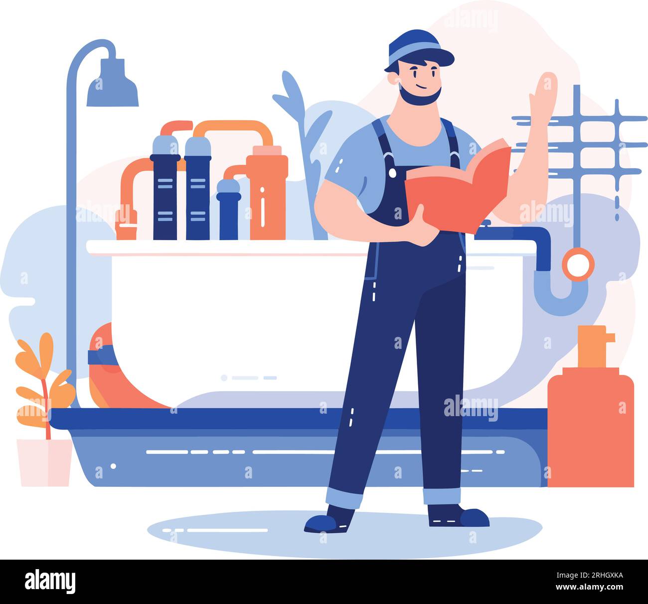Hand Drawn plumber or engineer work with professionalism in flat style isolated on background Stock Vector