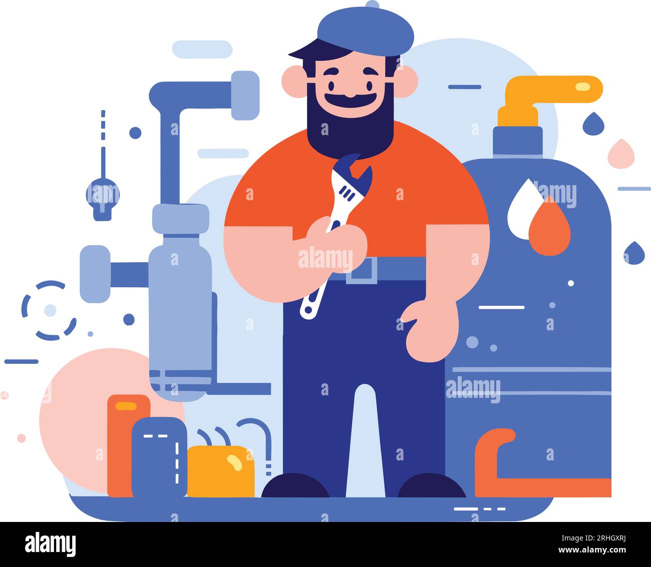 Hand Drawn plumber or engineer work with professionalism in flat style isolated on background Stock Vector