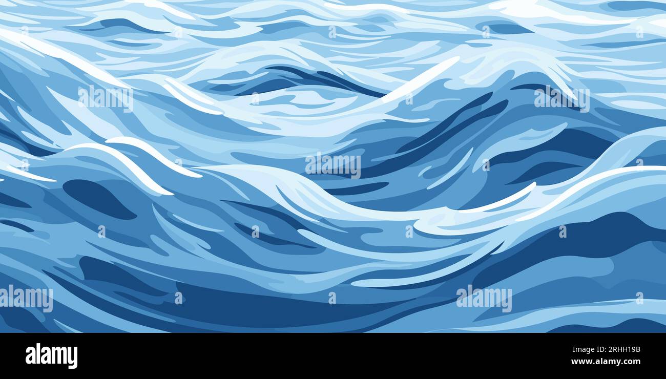 Blue ripples and water splashes waves surface flat style design vector ...