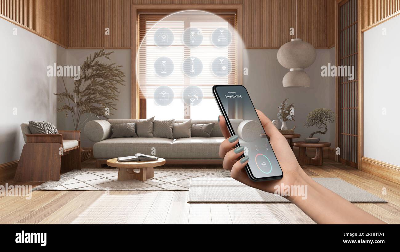 Smart home technology interface on phone app, augmented reality ...