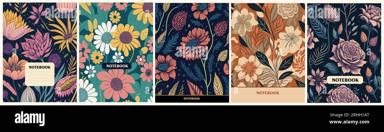 Set of notebook cover hand drawn floral designs Stock Vector Image ...