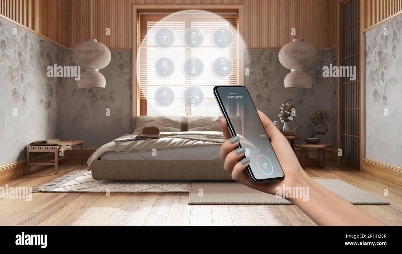 Smart home technology interface on phone app, augmented reality ...