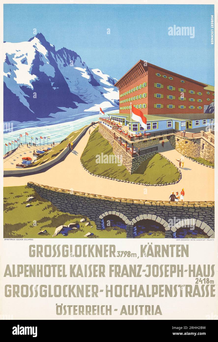 Grossglockner, Austria (1920s). Travel Poster - Herbert Lechner Artwork - Alpenhotel Kaiser Franz-Joseph-Haus-Austrian Hotel poster Stock Photo