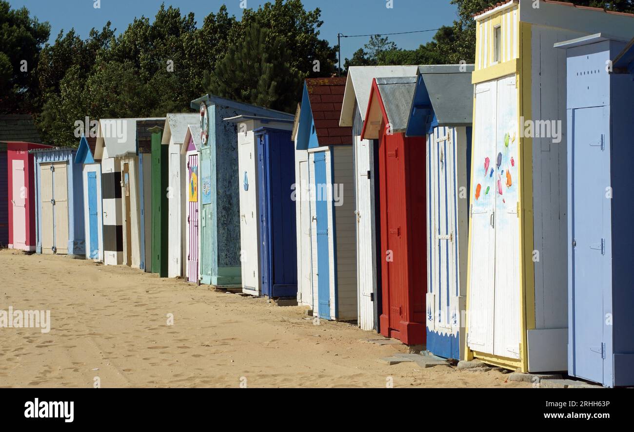 Colourful French beach huts Stock Photo