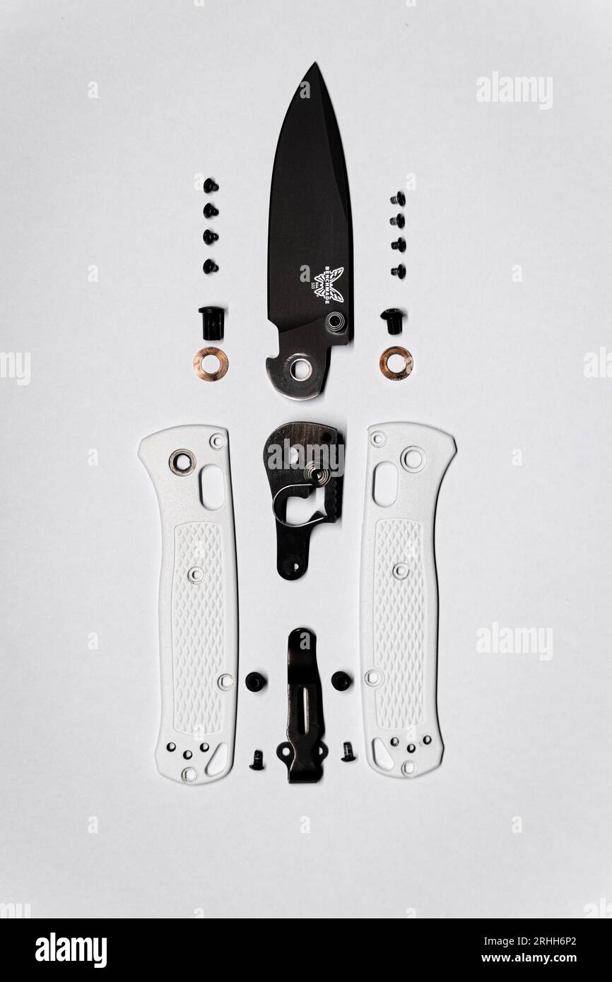 Teardown of a Benchmade Mini Bugout pocket knife Stock Photo Alamy