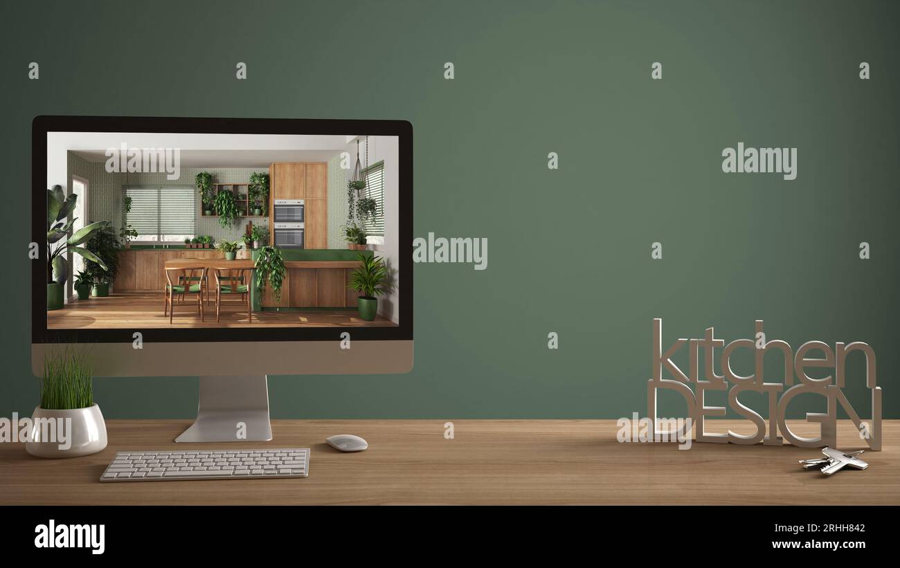 Architect designer project concept, wooden table with house keys, 3D ...