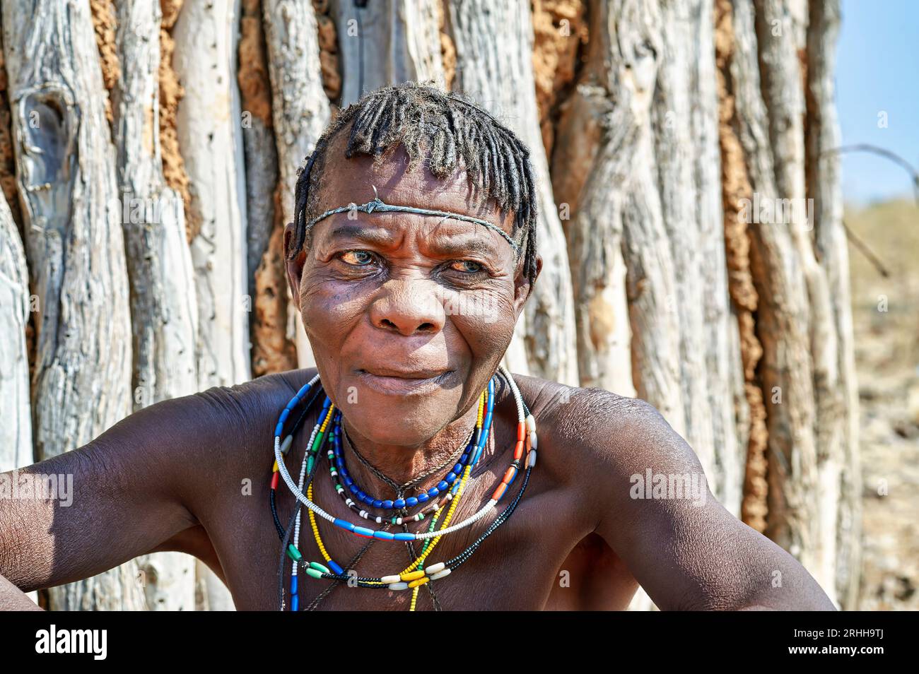 Namibia. Portrait of an old woman of Zemba Bantu ethnic group in Kunene ...