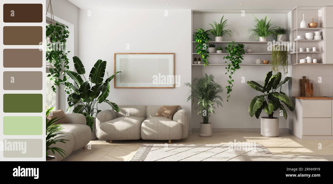 Interior design scene with palette color. Different colors and patterns ...