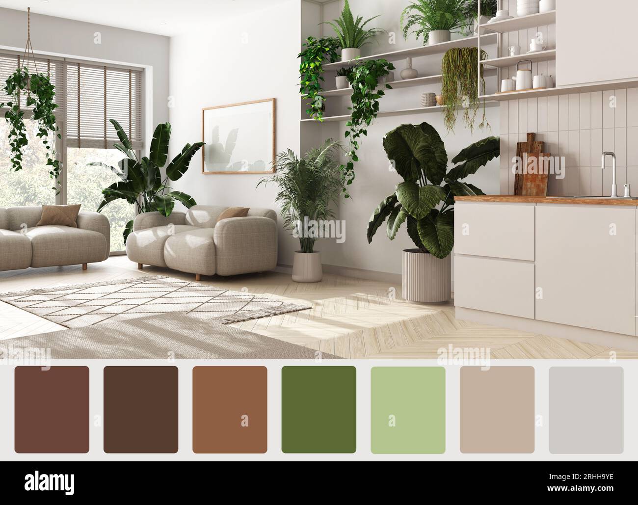 Two Colour Setting Interior design scene with palette color. Different colors and patterns ...