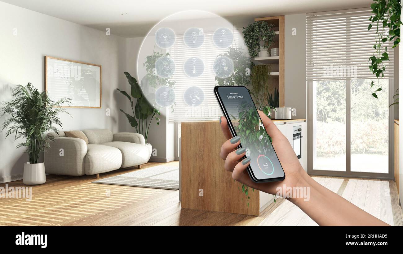 Smart home technology interface on phone app, augmented reality ...