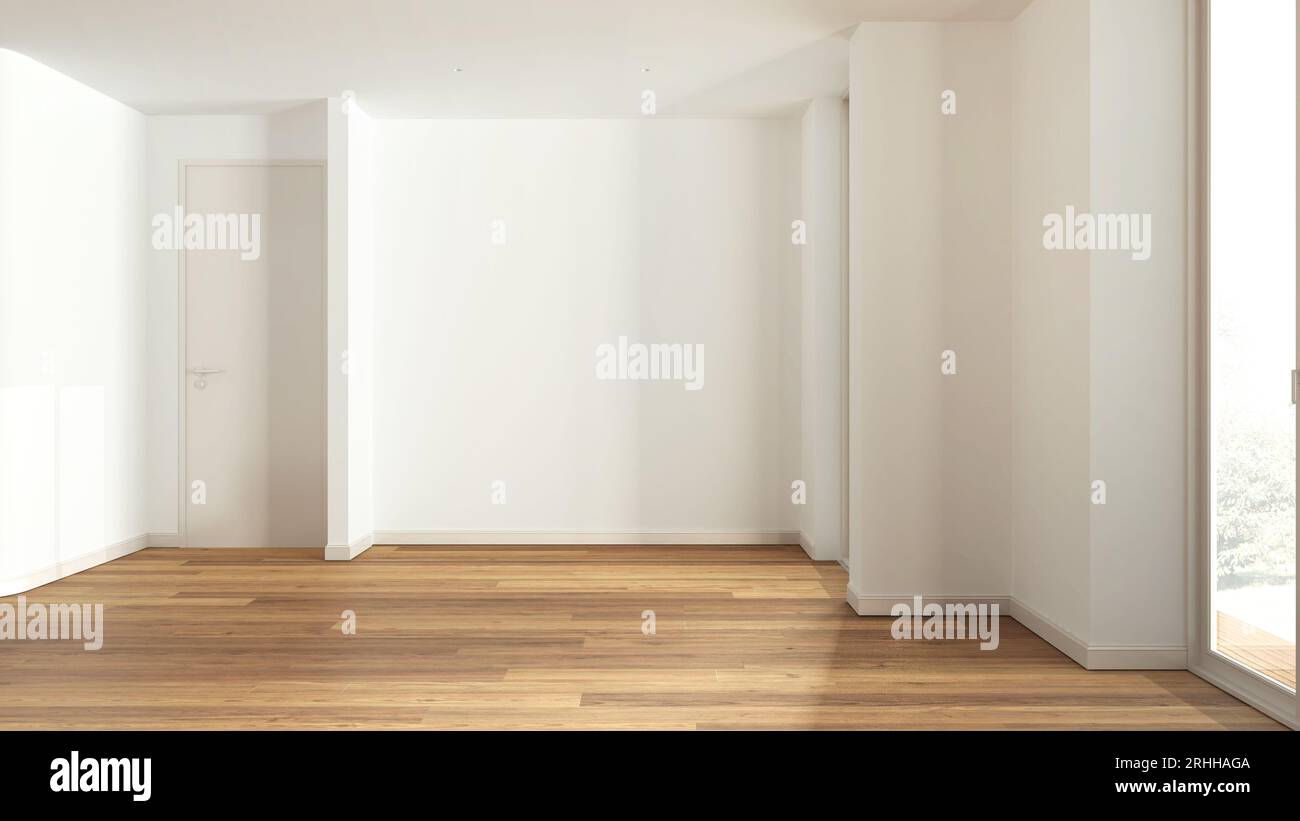 Wooden empty room interior design, open space with parquet floor and ...