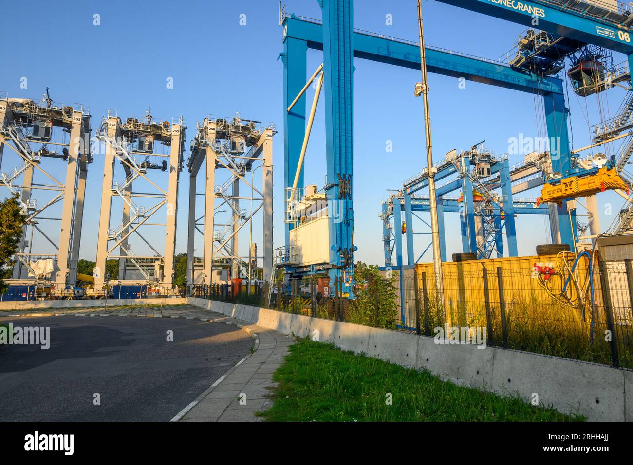 Gdansk, Poland - 15 August, 2023: Gantry crane in port of Gdansk. Crane conveyor used in shipyard industry Stock Photo